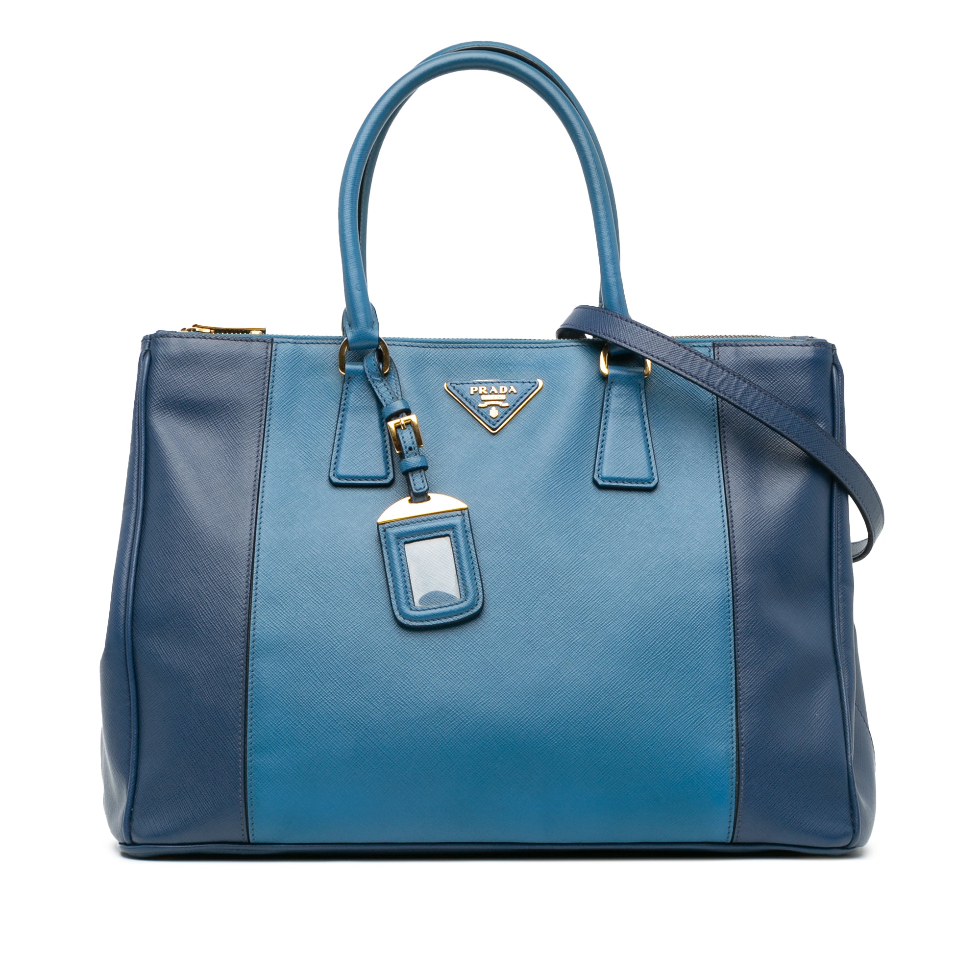 Large Bicolor Saffiano Lux Galleria Double Zip Satchel