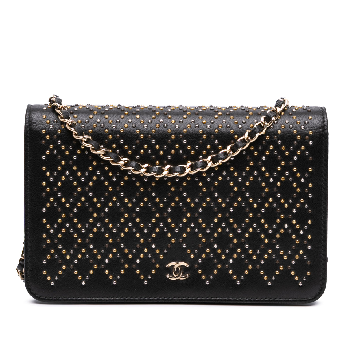 CC Studded Lambskin Wallet on Chain