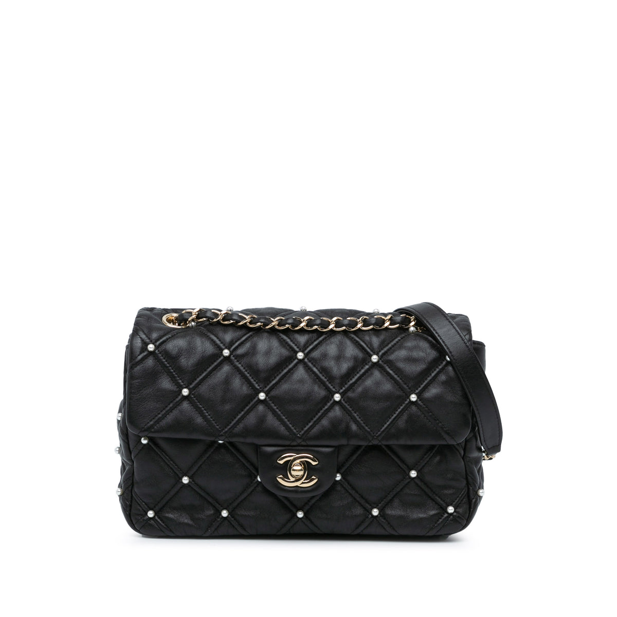 Medium Quilted Lambskin Pearl Studs Flap