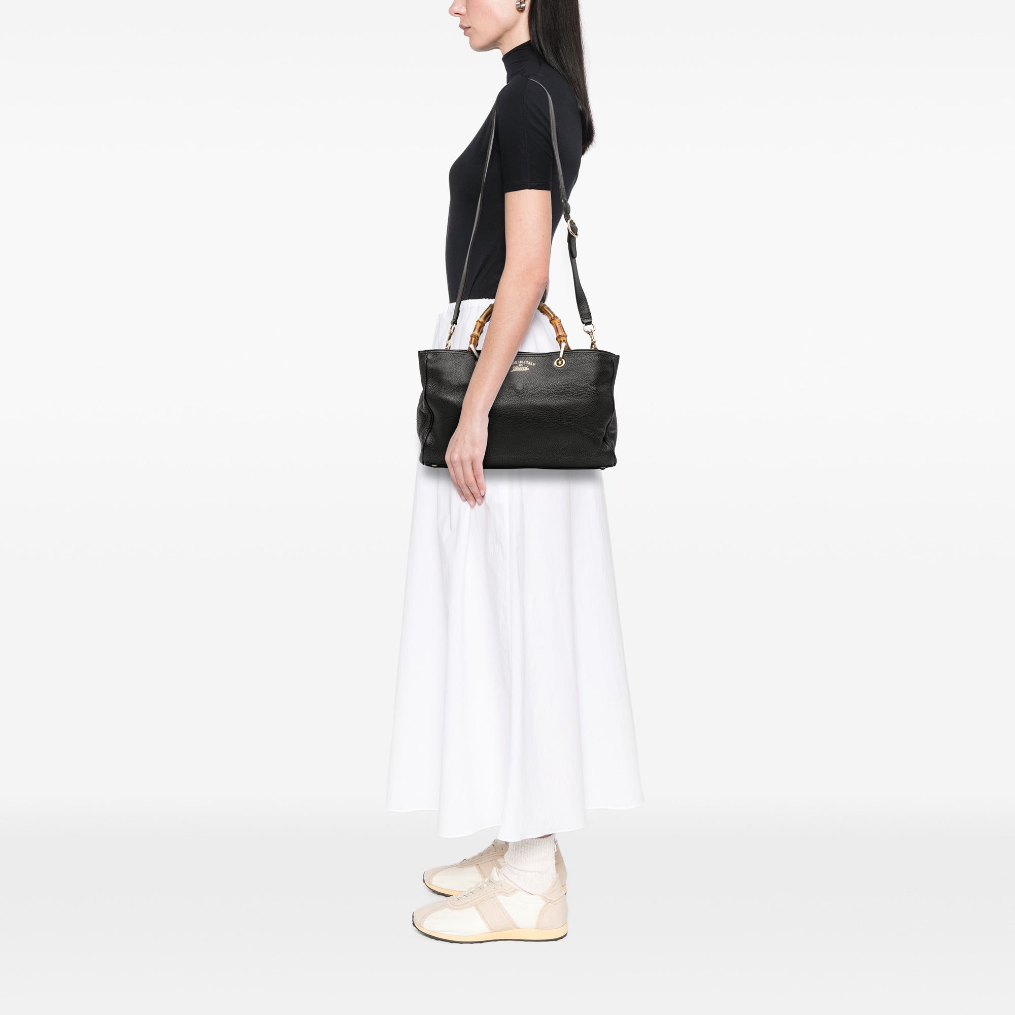 Medium Calfskin Bamboo Shopper Satchel