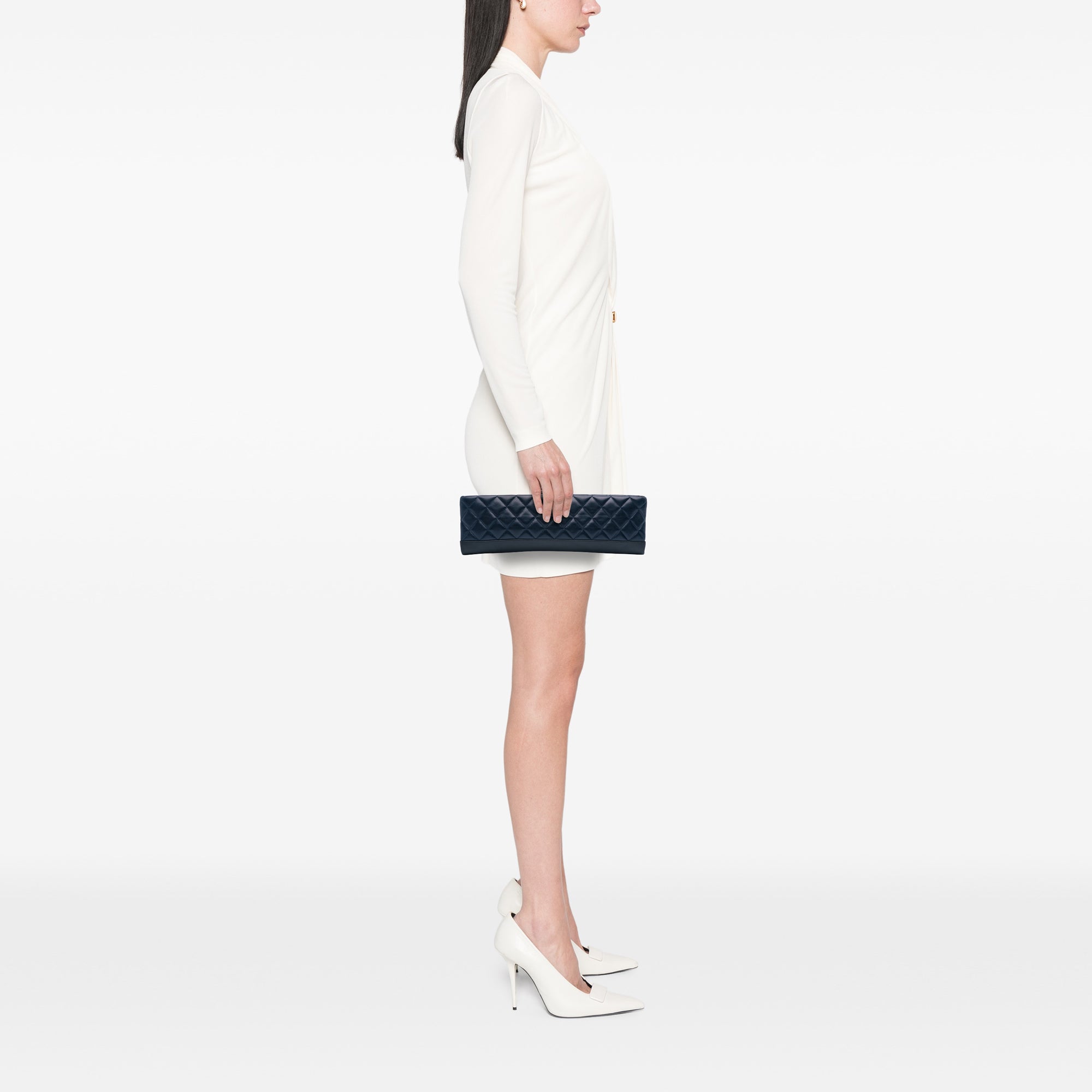 CC Quilted Lambskin Pearl Evening Baguette Clutch