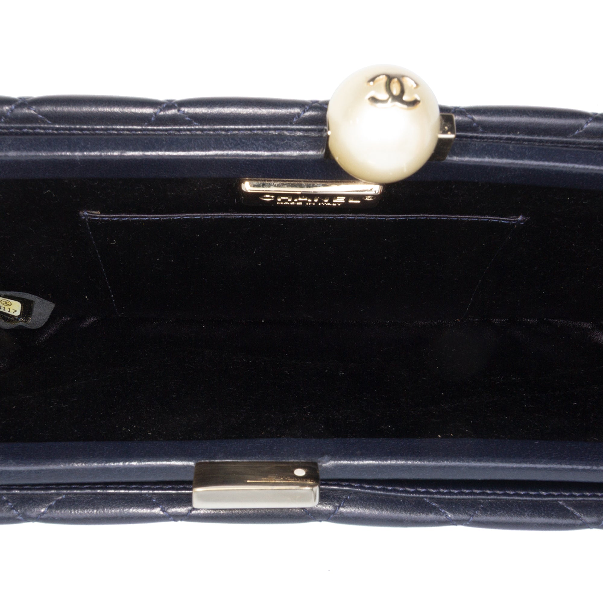 CC Quilted Lambskin Pearl Evening Baguette Clutch