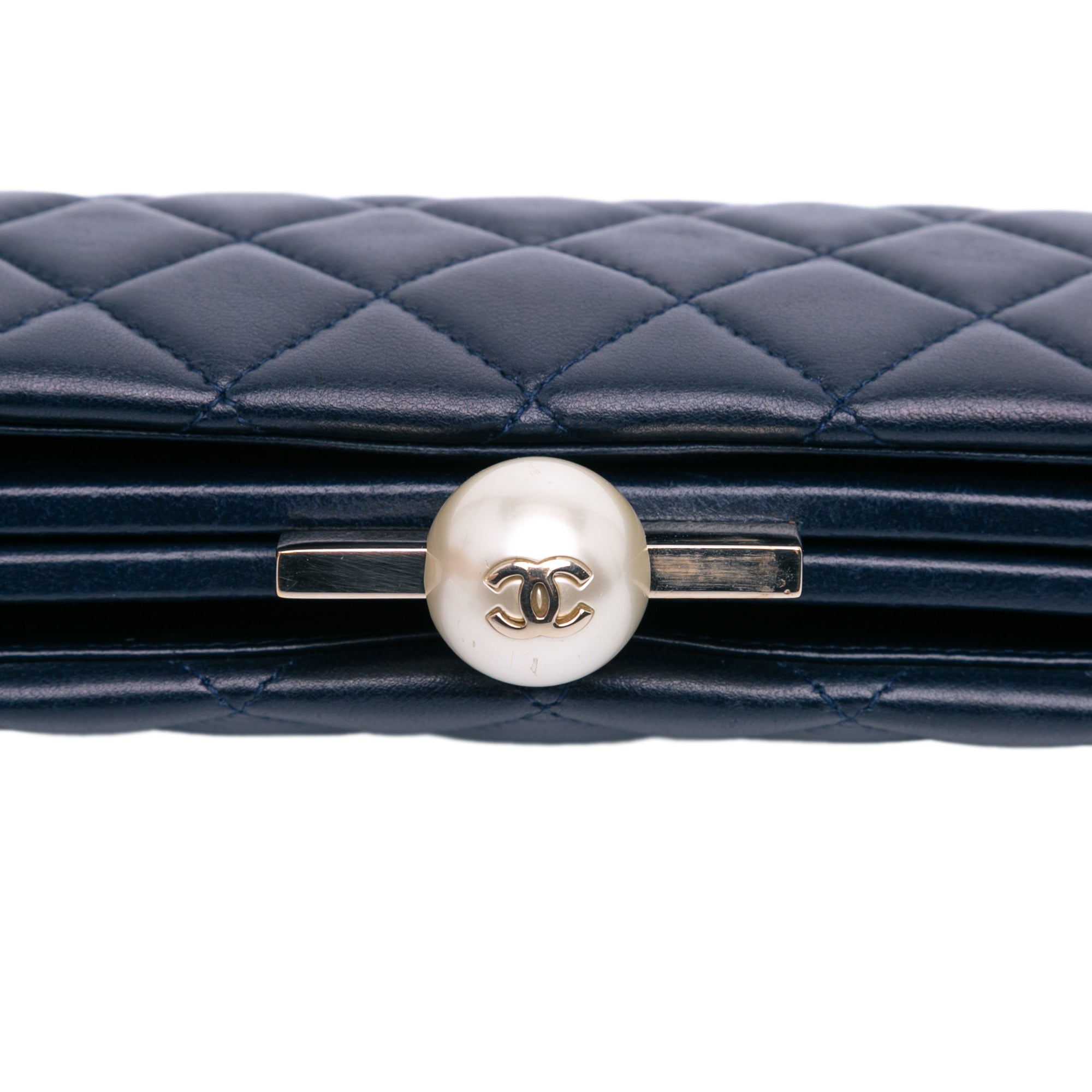 CC Quilted Lambskin Pearl Evening Baguette Clutch