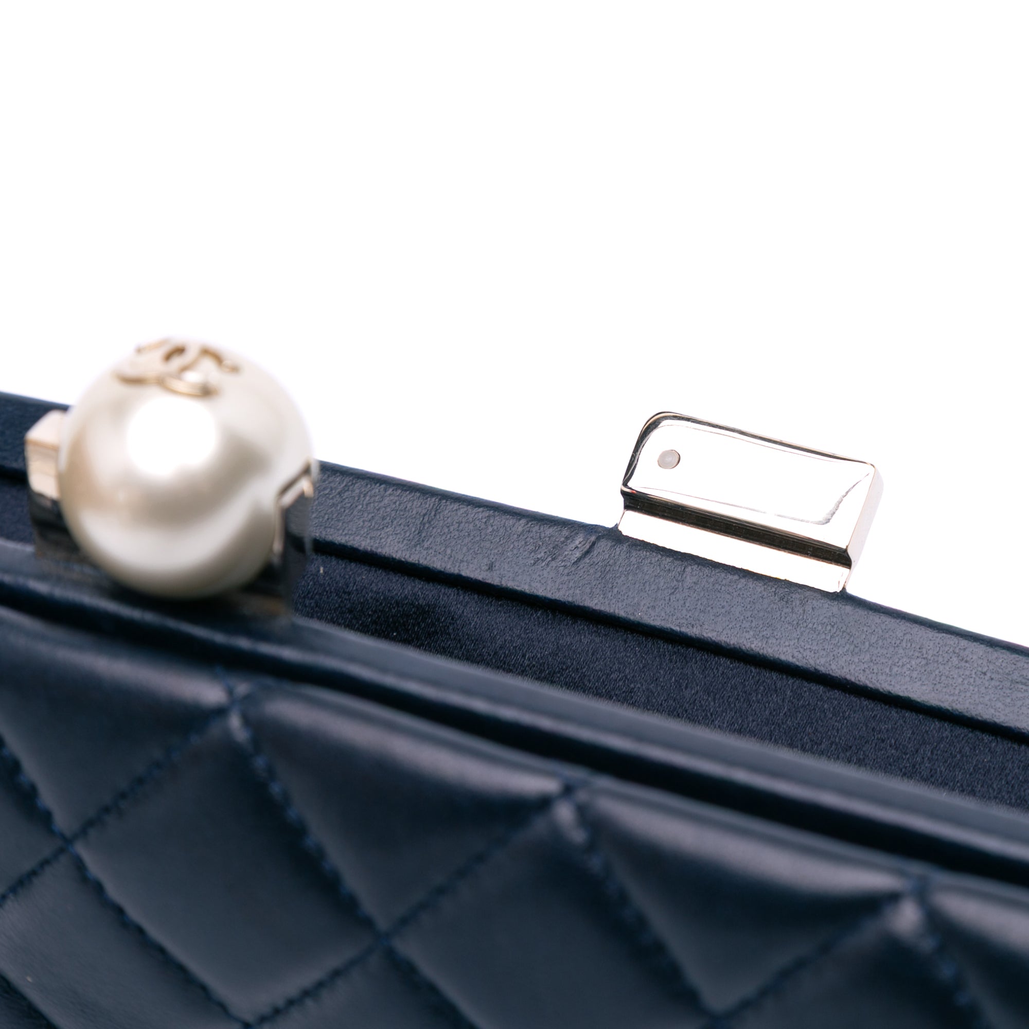 CC Quilted Lambskin Pearl Evening Baguette Clutch
