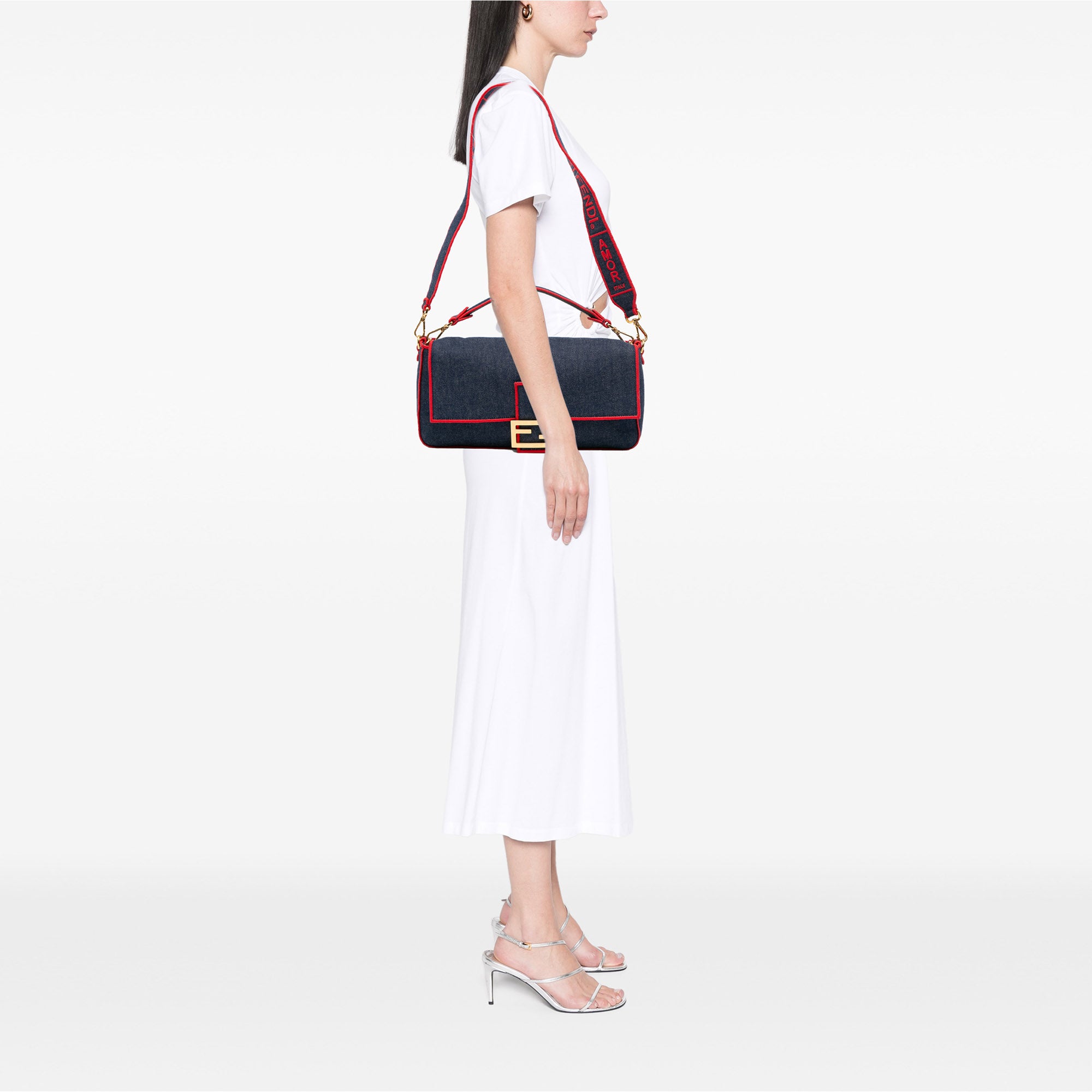 Large Denim Baguette Satchel