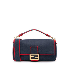 Large Denim Baguette Satchel