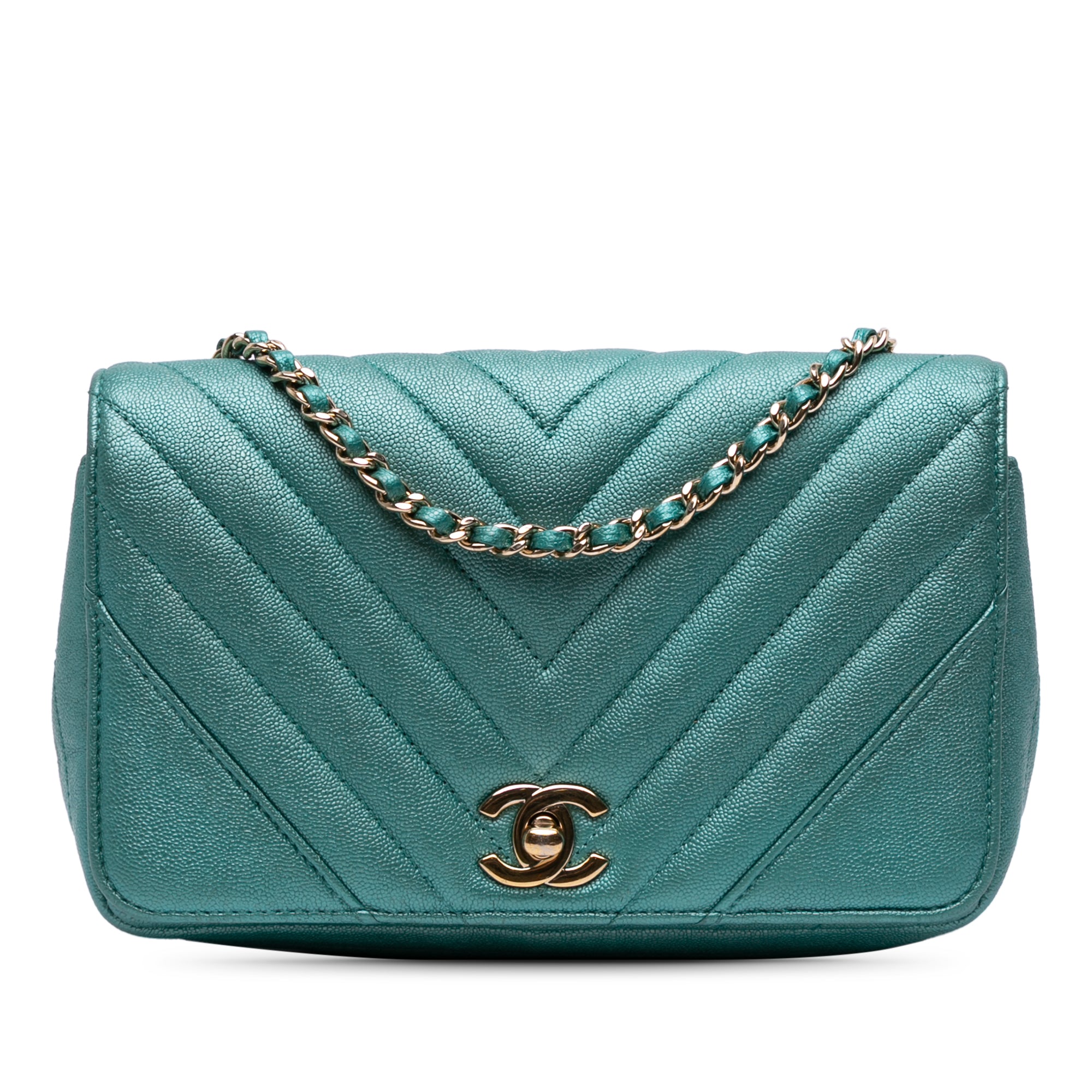 Small Chevron Caviar Statement Flap