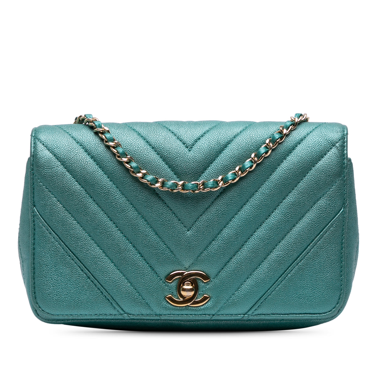 Small Chevron Caviar Statement Flap