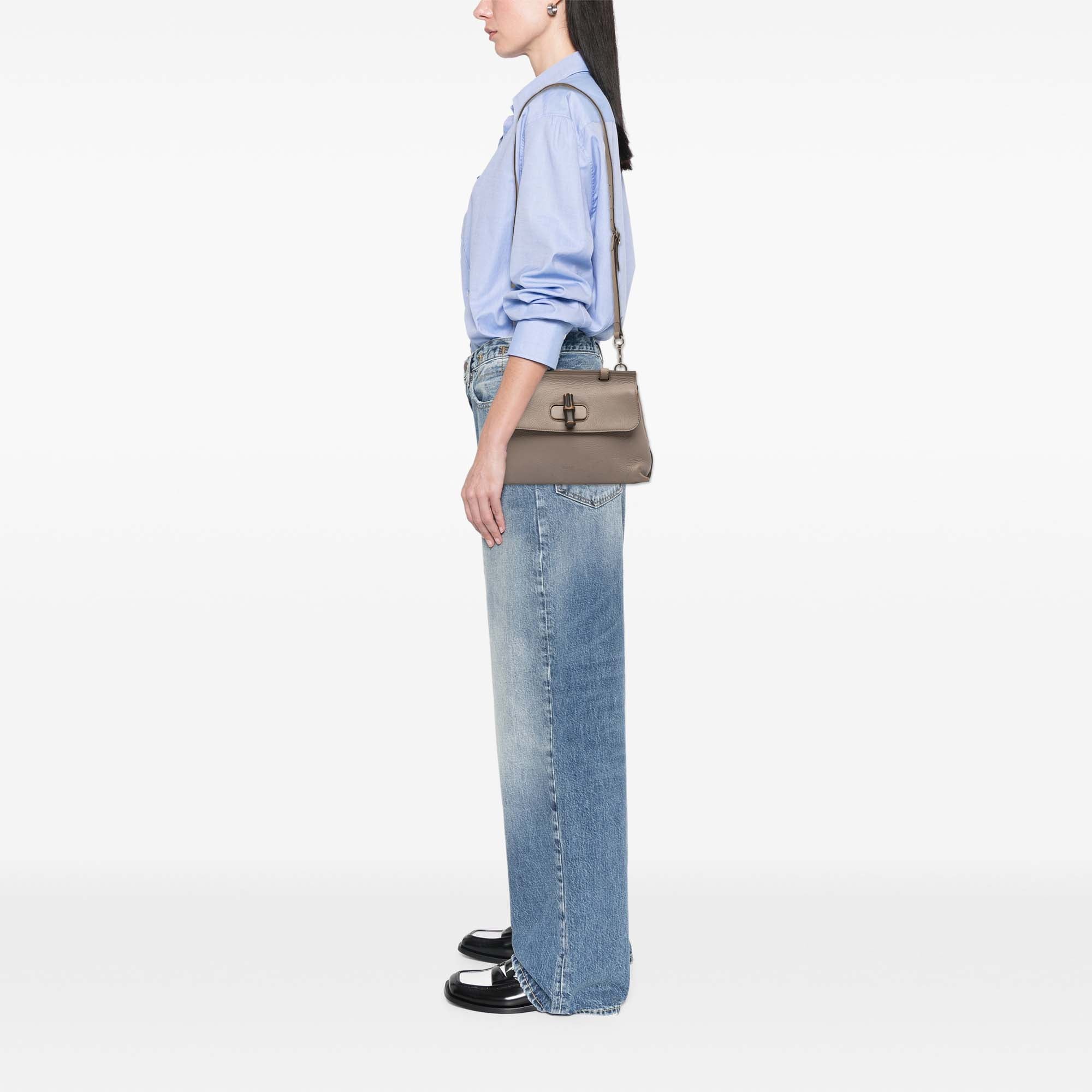 Small Leather Bamboo Daily Satchel