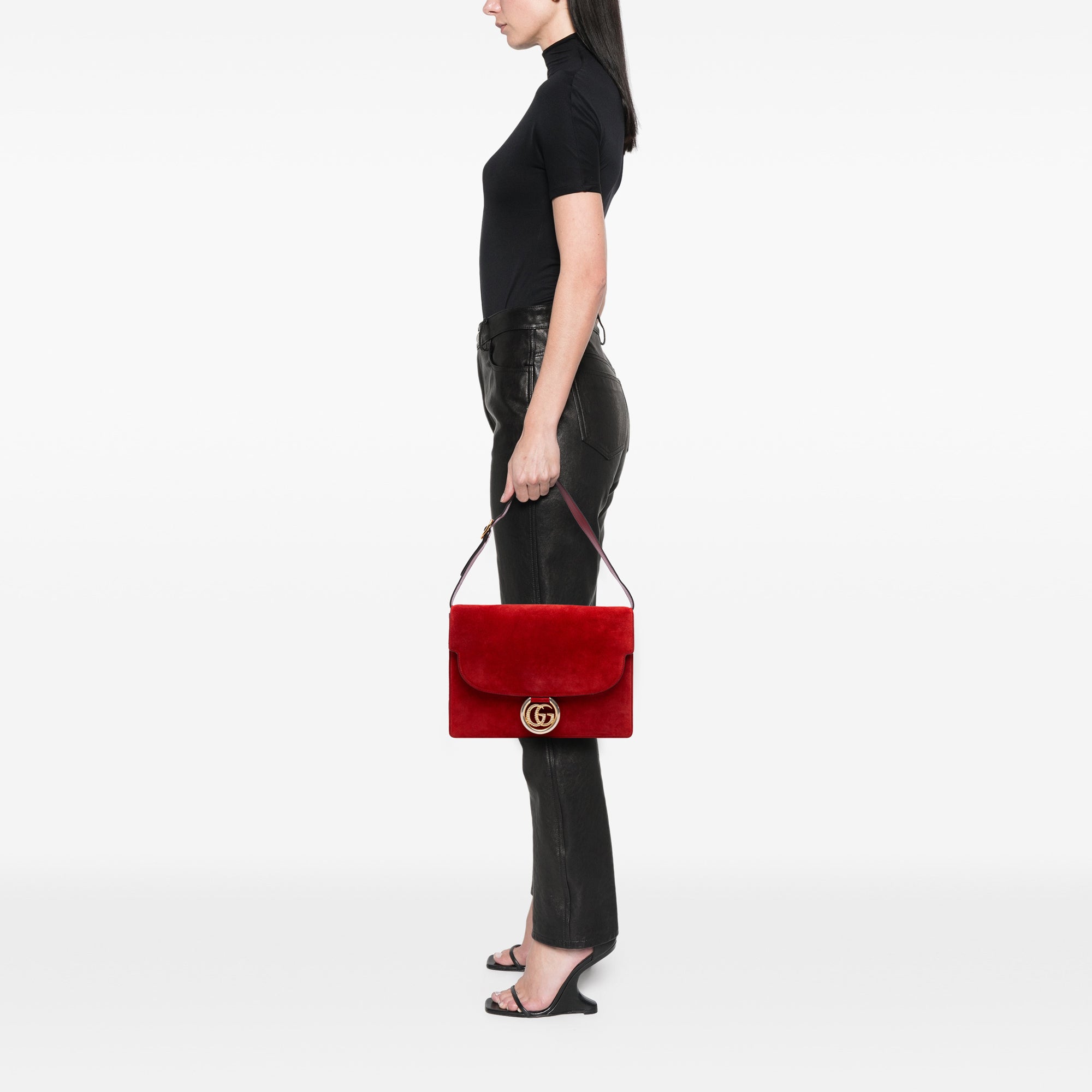 Medium Suede GG Ring Torchon Shoulder Bag