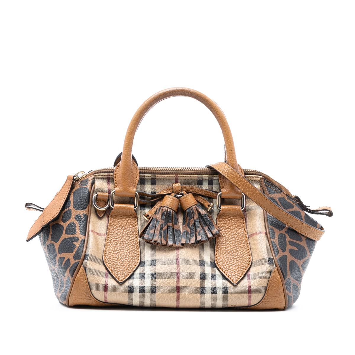 Small Haymarket Check Coated Canvas Animal Print Blaze Satchel