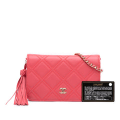Quilted Lambskin Double Stitch Tassel Wallet On Chain