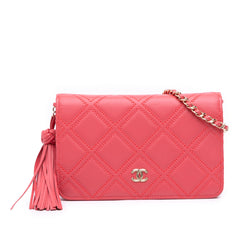 Quilted Lambskin Double Stitch Tassel Wallet On Chain