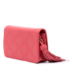 Quilted Lambskin Double Stitch Tassel Wallet On Chain