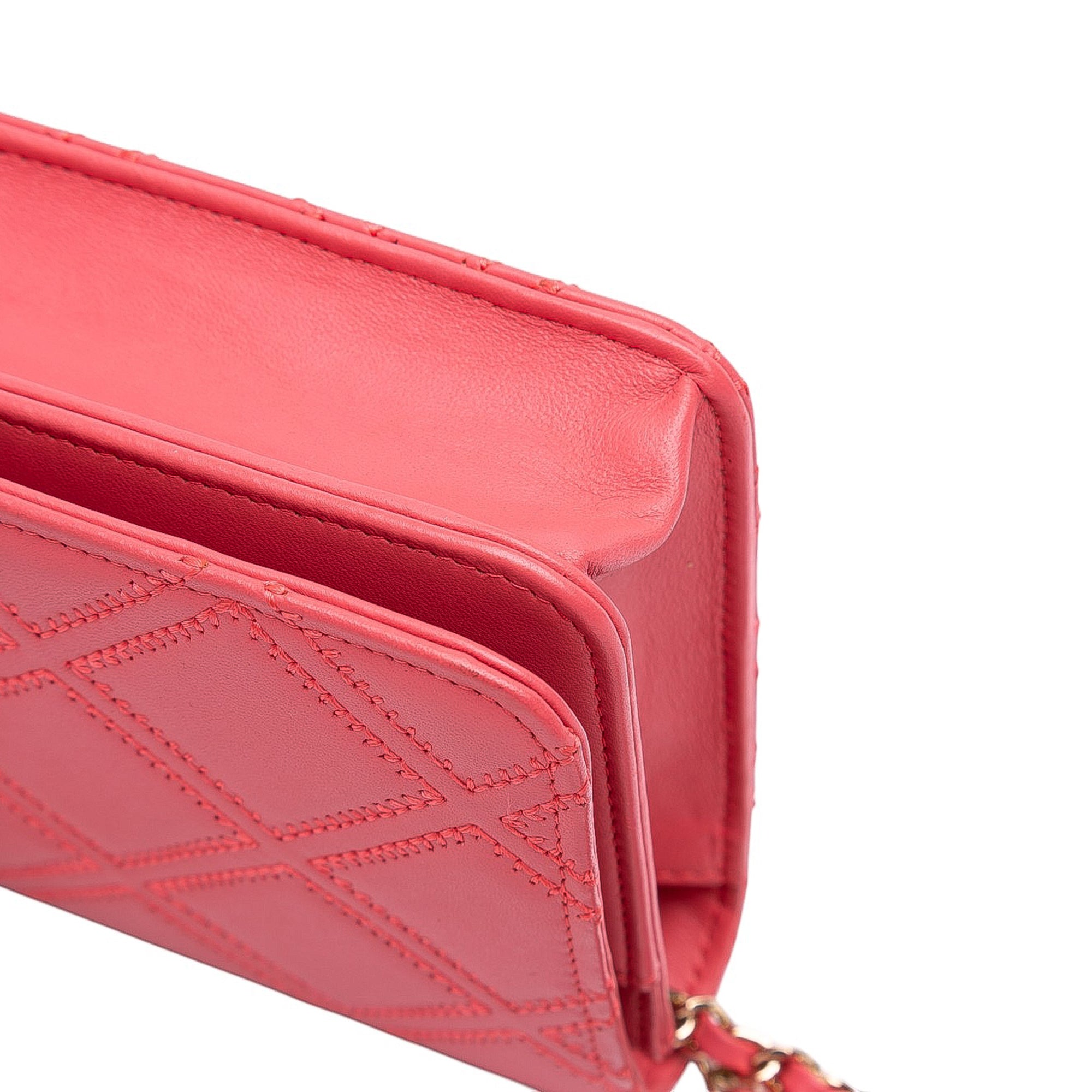 Quilted Lambskin Double Stitch Tassel Wallet On Chain