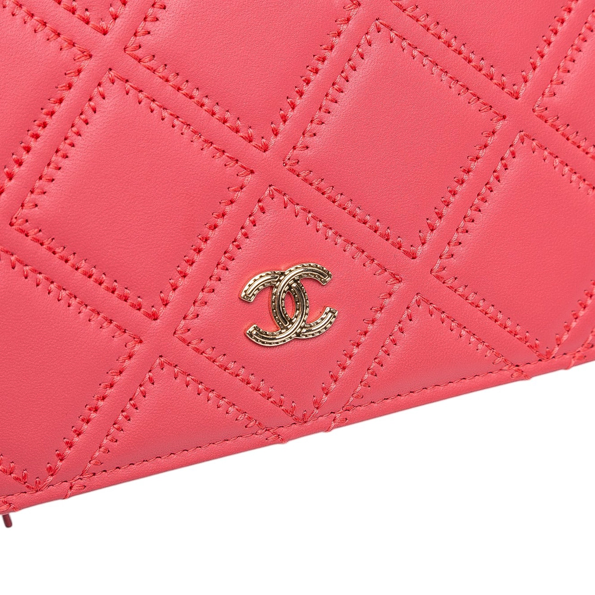 Quilted Lambskin Double Stitch Tassel Wallet On Chain