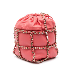 Lambskin CC Chain Frame Drawstring Bucket Bag