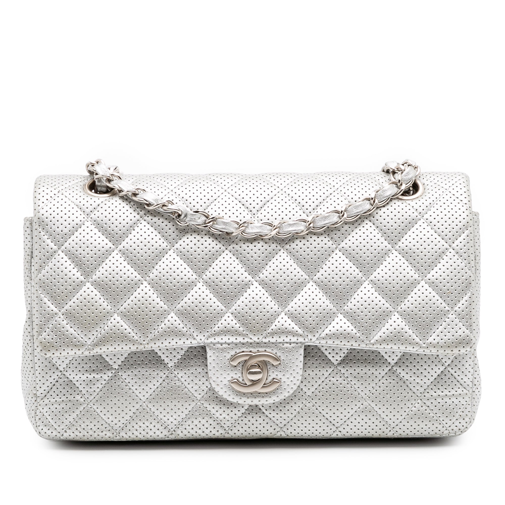 Medium Classic Perforated Lambskin Double Flap