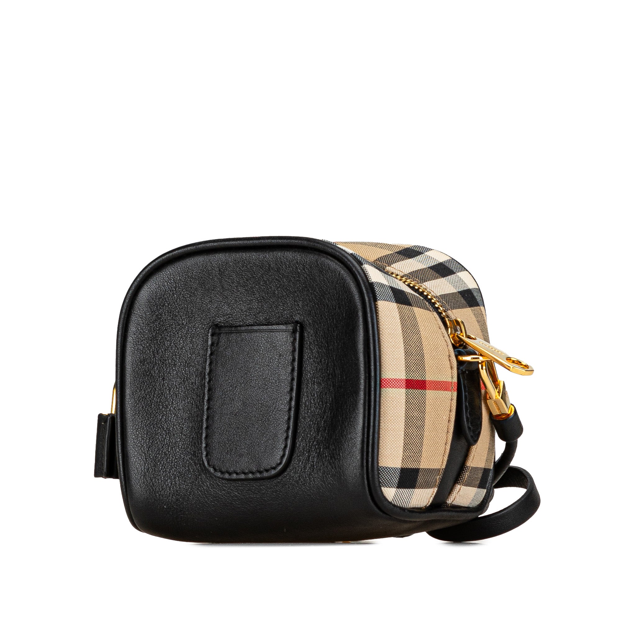 Micro Leather and House Check Canvas Cube Crossbody