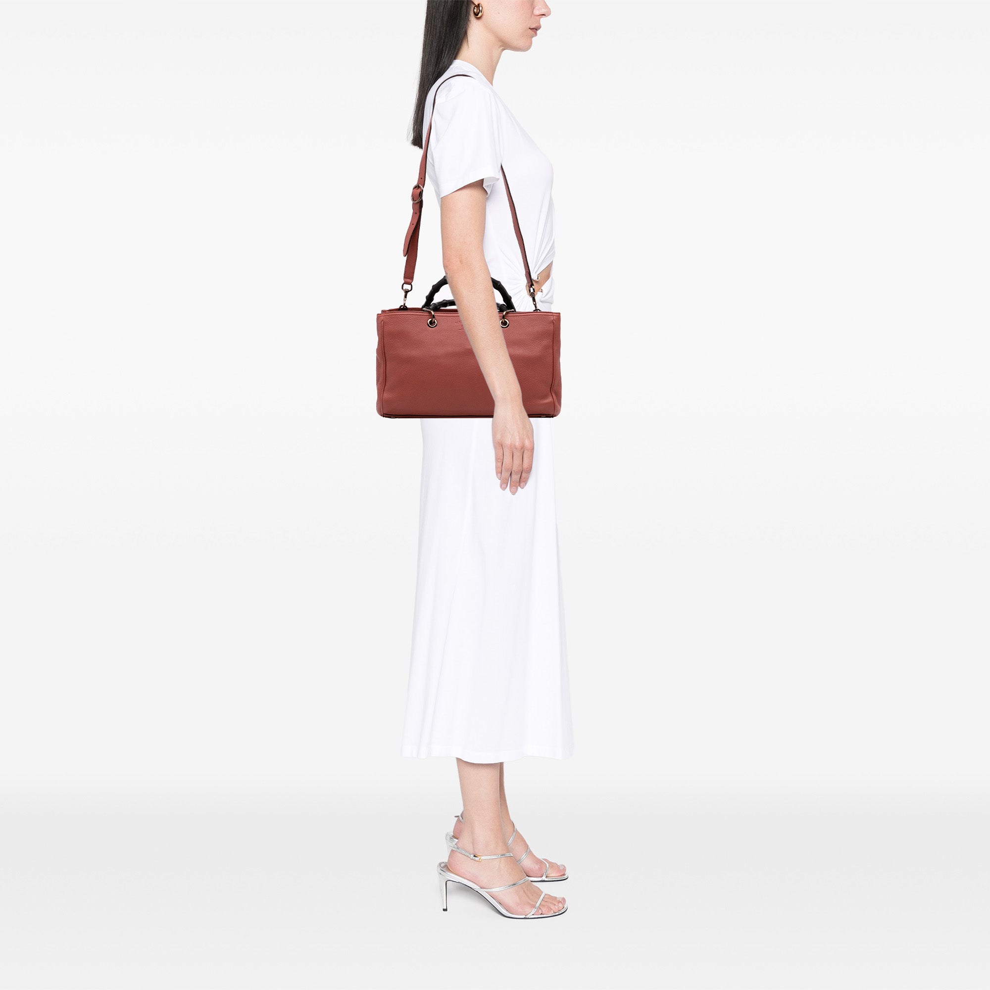 Medium Calfskin Bamboo Shopper Satchel