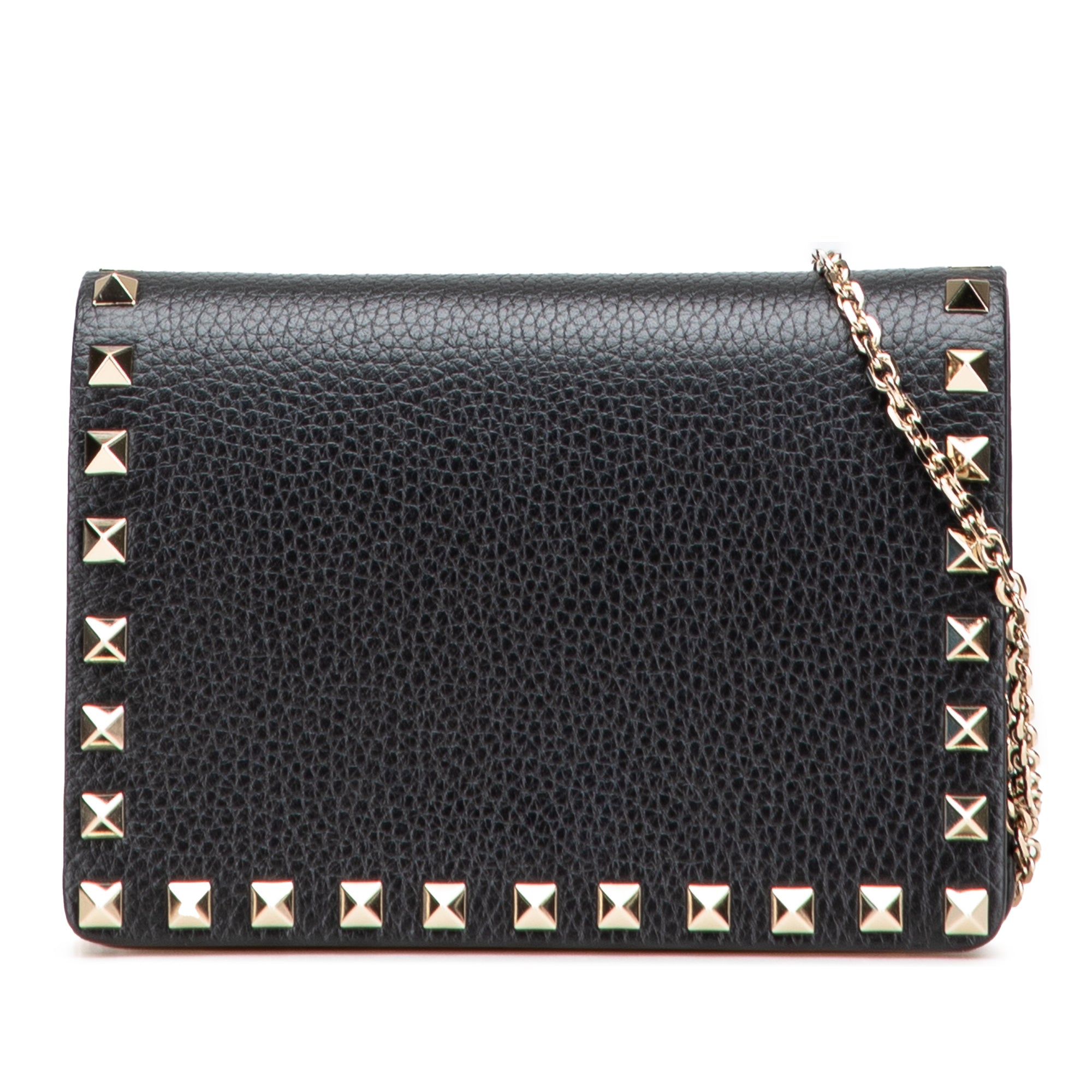 Pebbled Calfskin Rockstud Chain Wallet