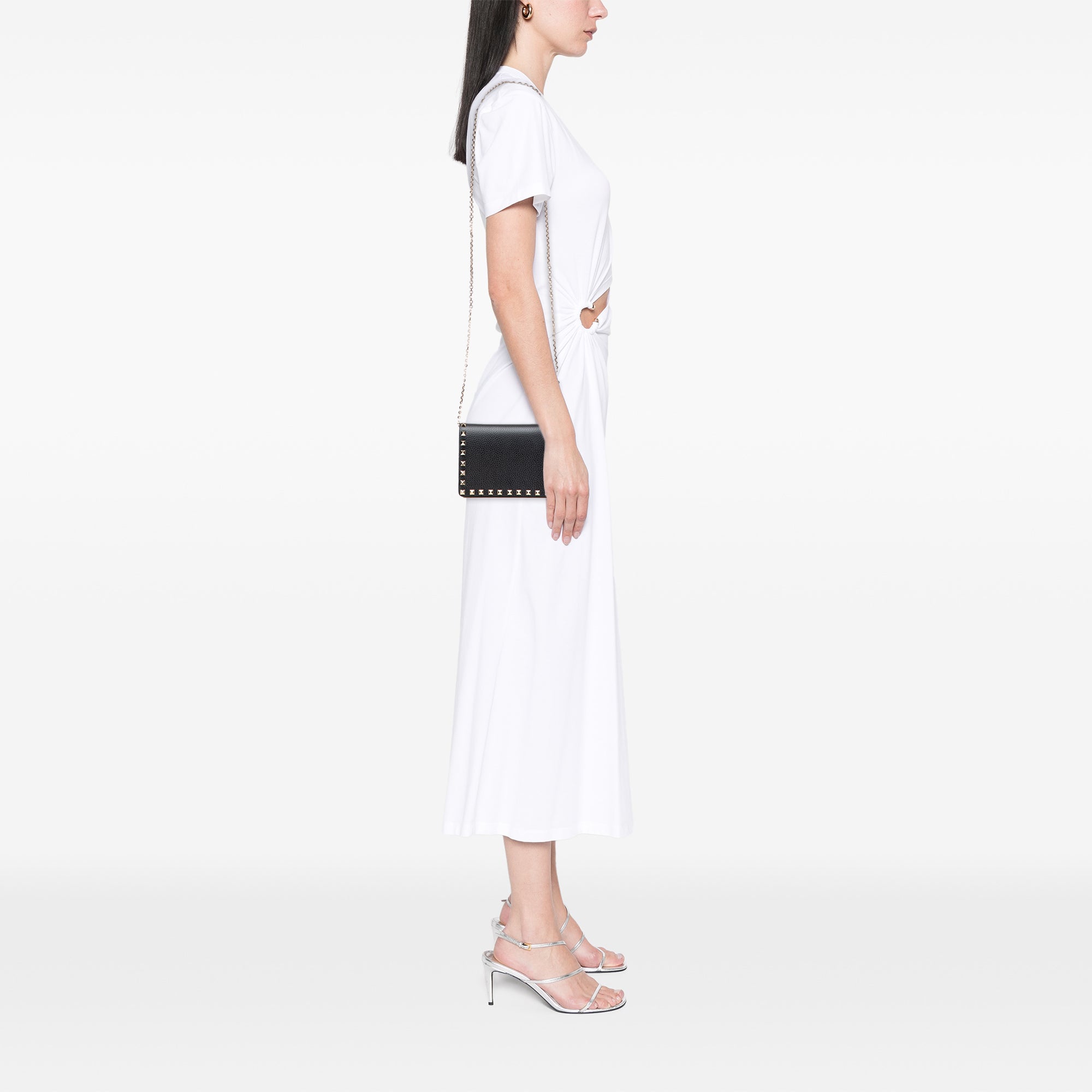 Pebbled Calfskin Rockstud Chain Wallet