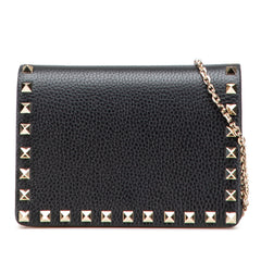 Pebbled Calfskin Rockstud Chain Wallet