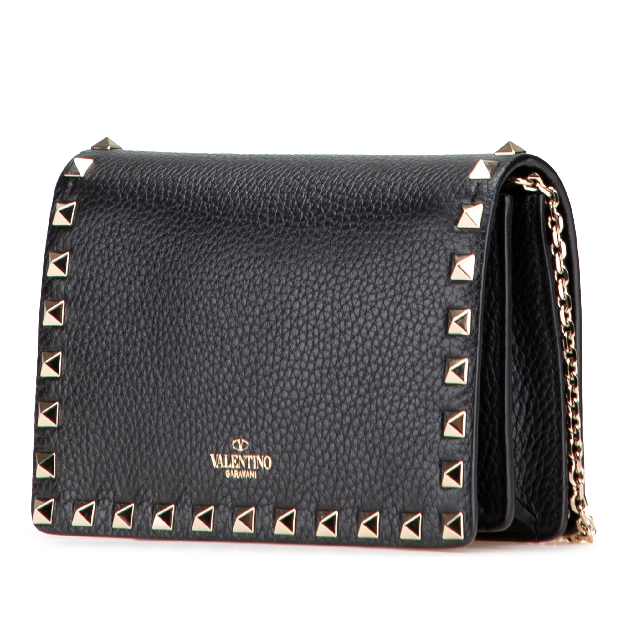 Pebbled Calfskin Rockstud Chain Wallet