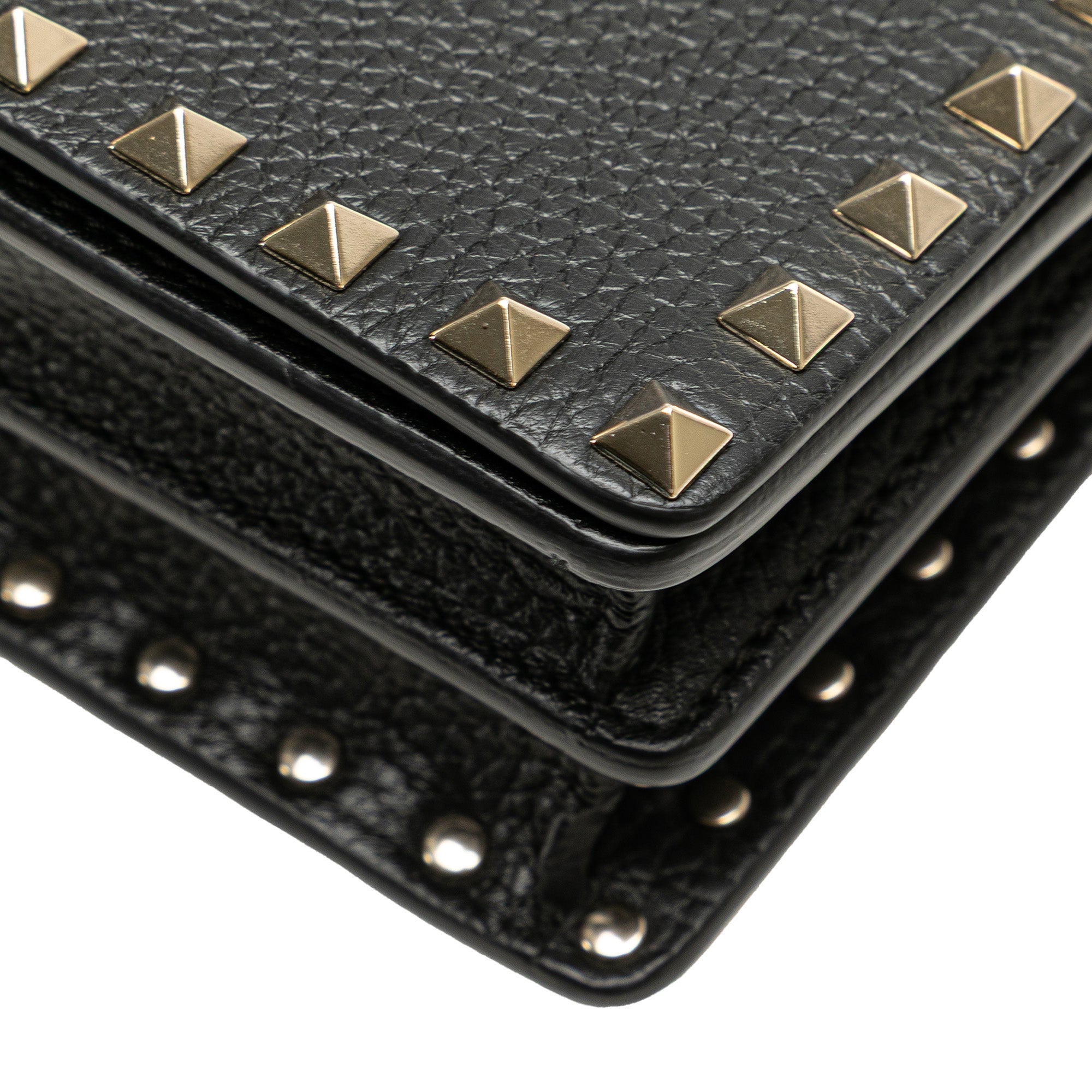 Pebbled Calfskin Rockstud Chain Wallet