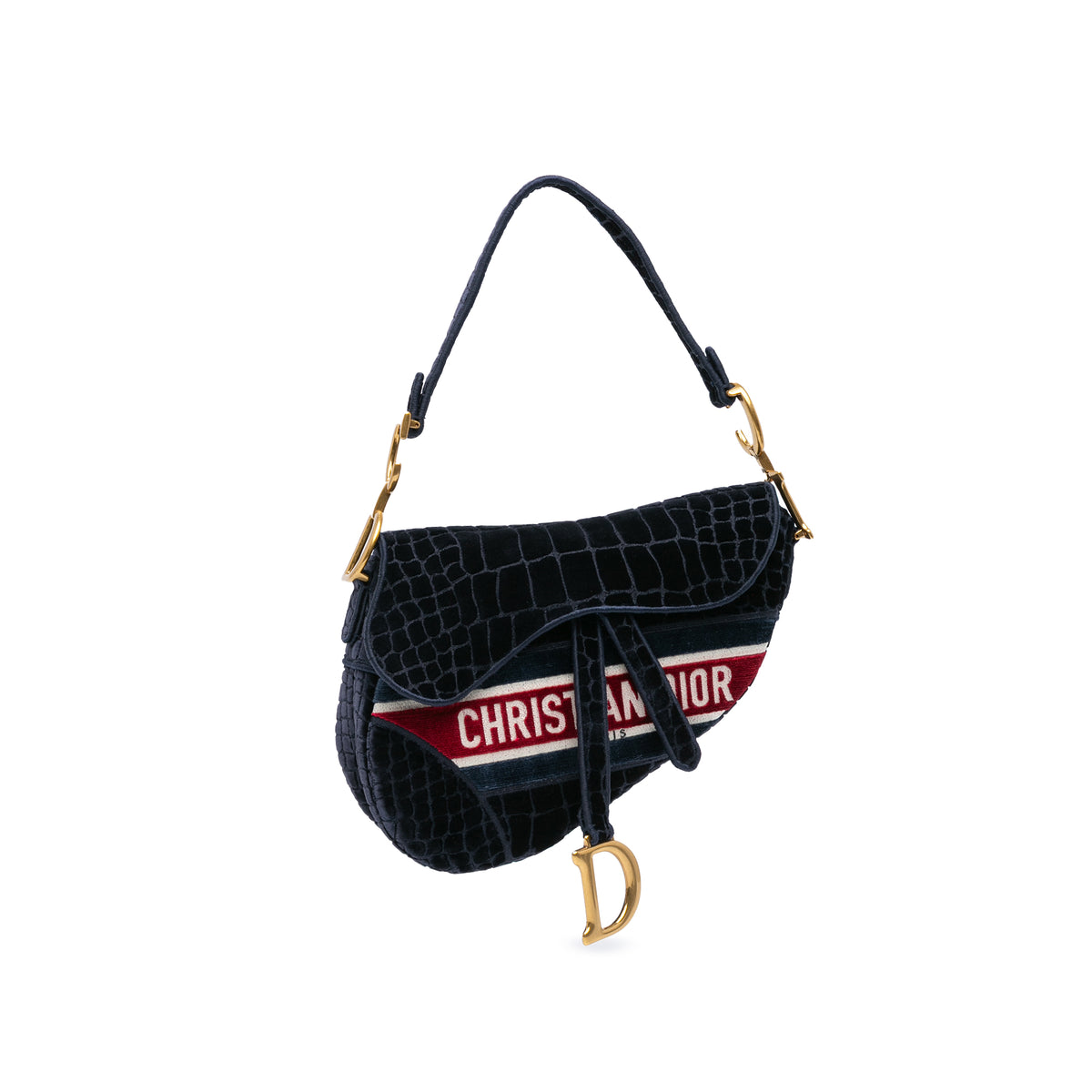 Velvet Embroidered Crocodile Effect Saddle Bag