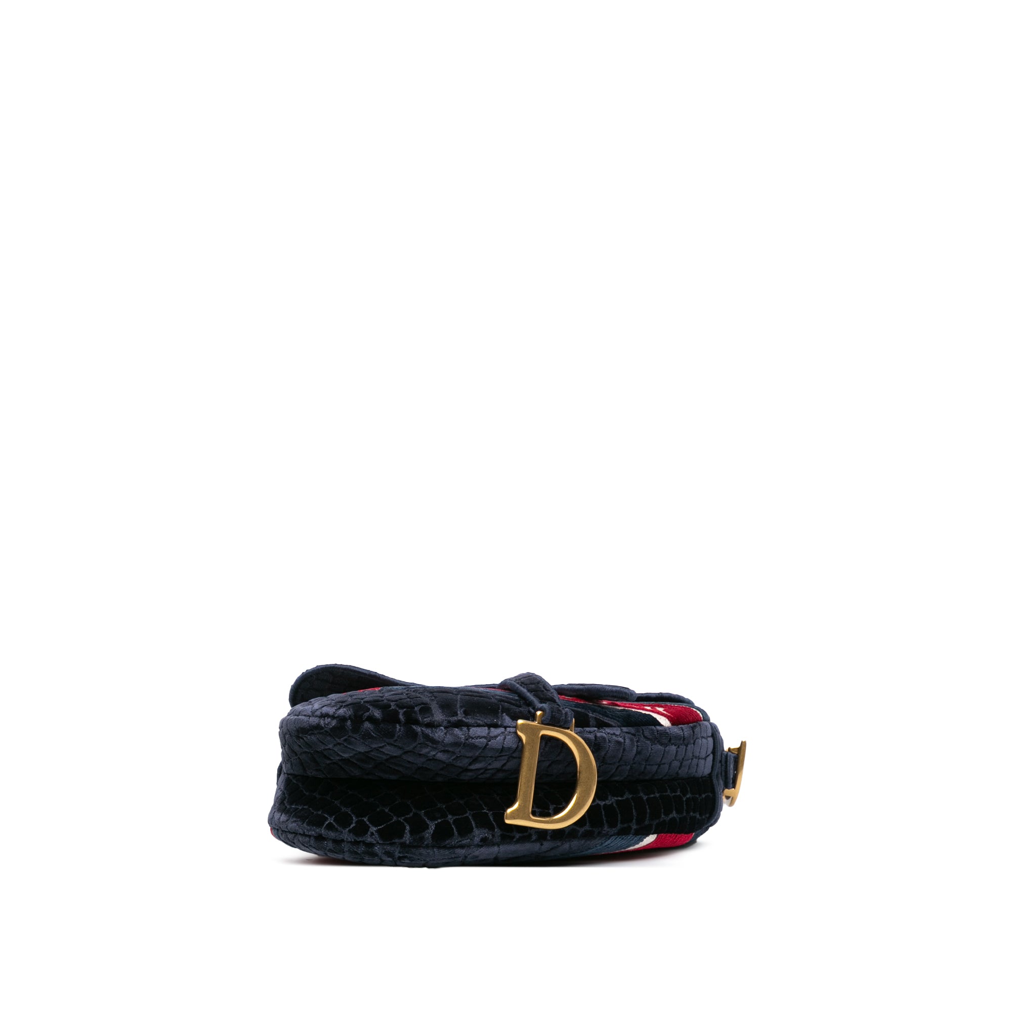 Velvet Embroidered Crocodile Effect Saddle Bag