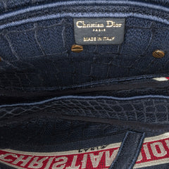Velvet Embroidered Crocodile Effect Saddle Bag