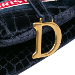 Velvet Embroidered Crocodile Effect Saddle Bag