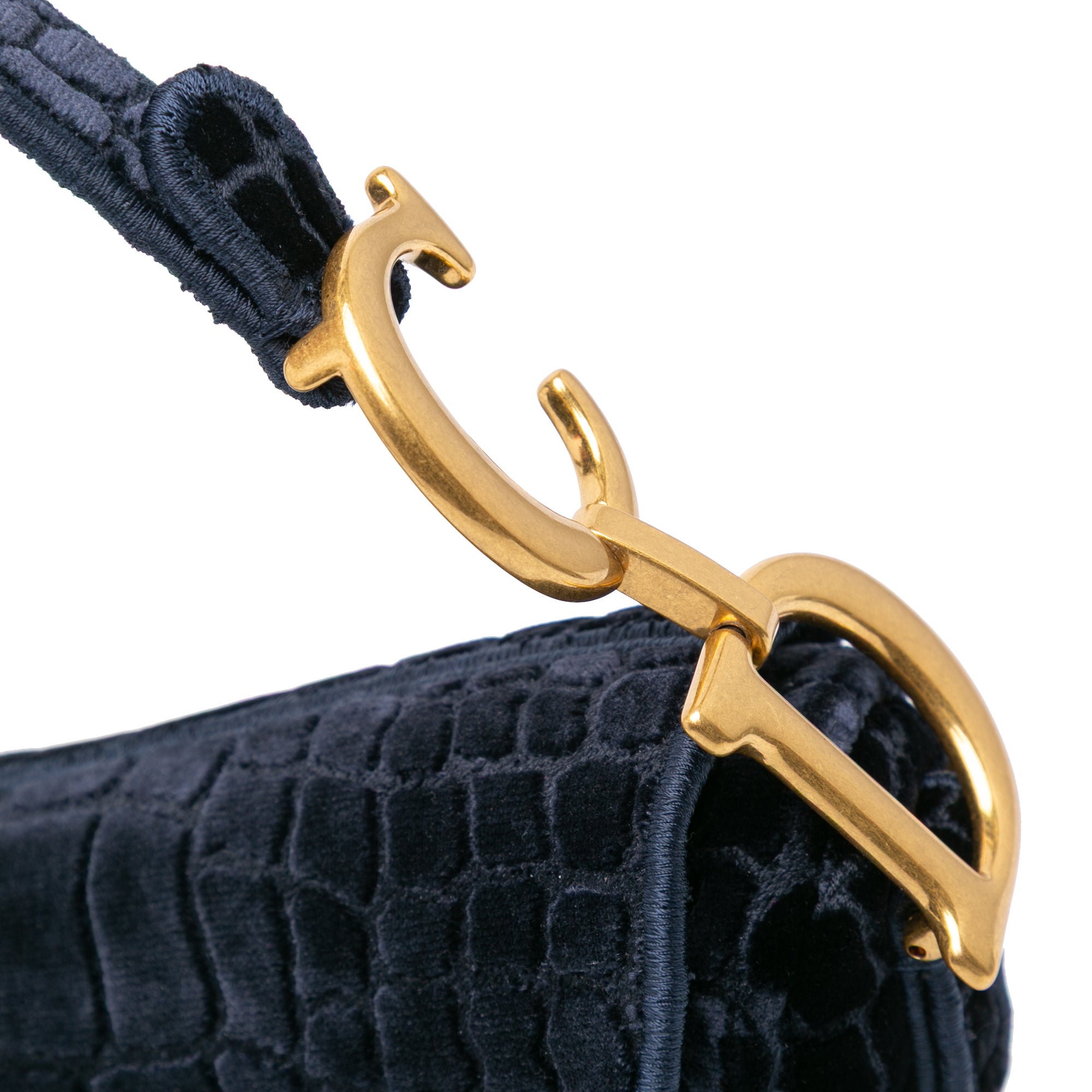 Velvet Embroidered Crocodile Effect Saddle Bag