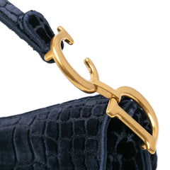 Velvet Embroidered Crocodile Effect Saddle Bag