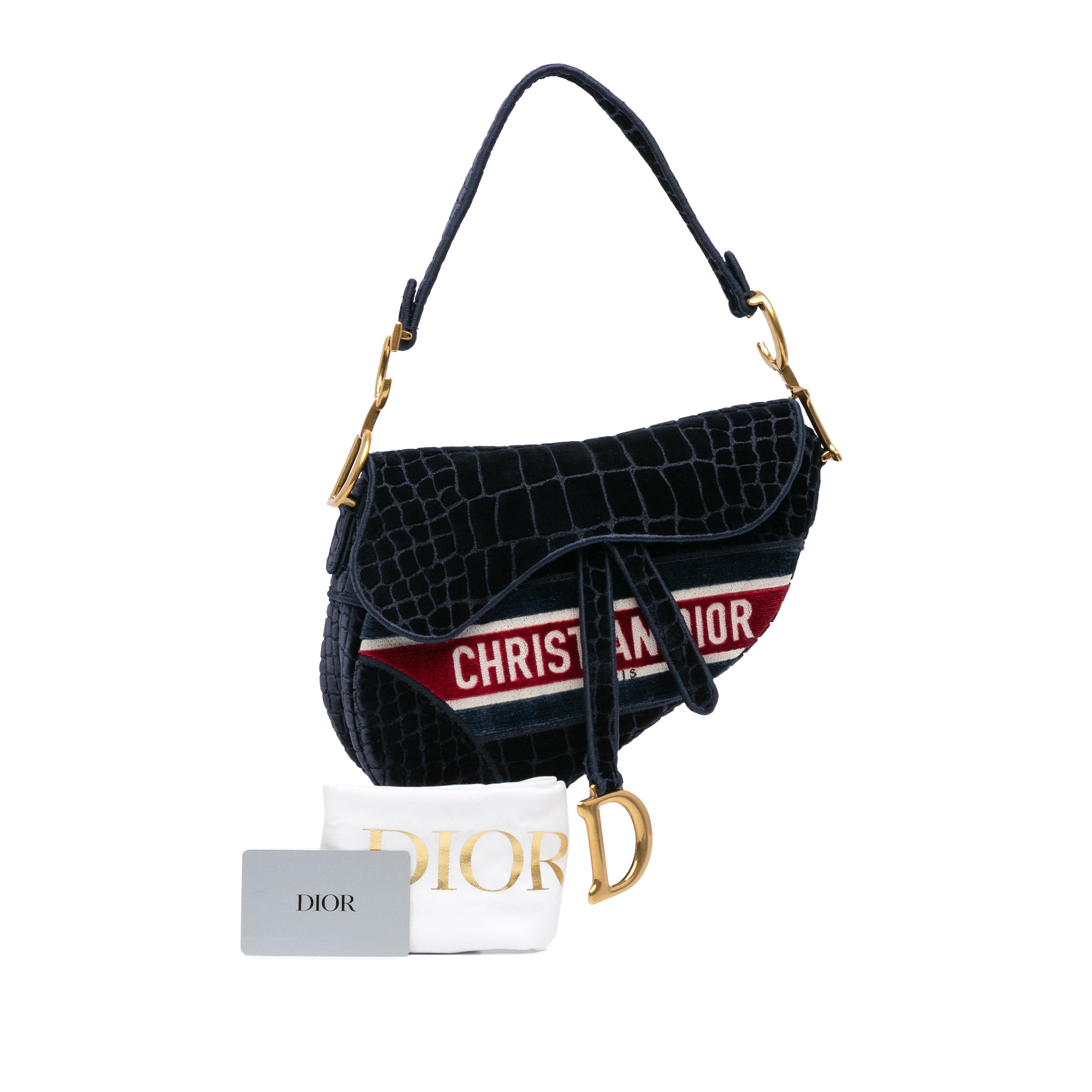 Velvet Embroidered Crocodile Effect Saddle Bag