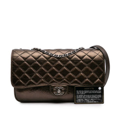 Medium Metallic Crackled Calfskin Clams Pocket Flap
