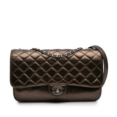 Medium Metallic Crackled Calfskin Clams Pocket Flap