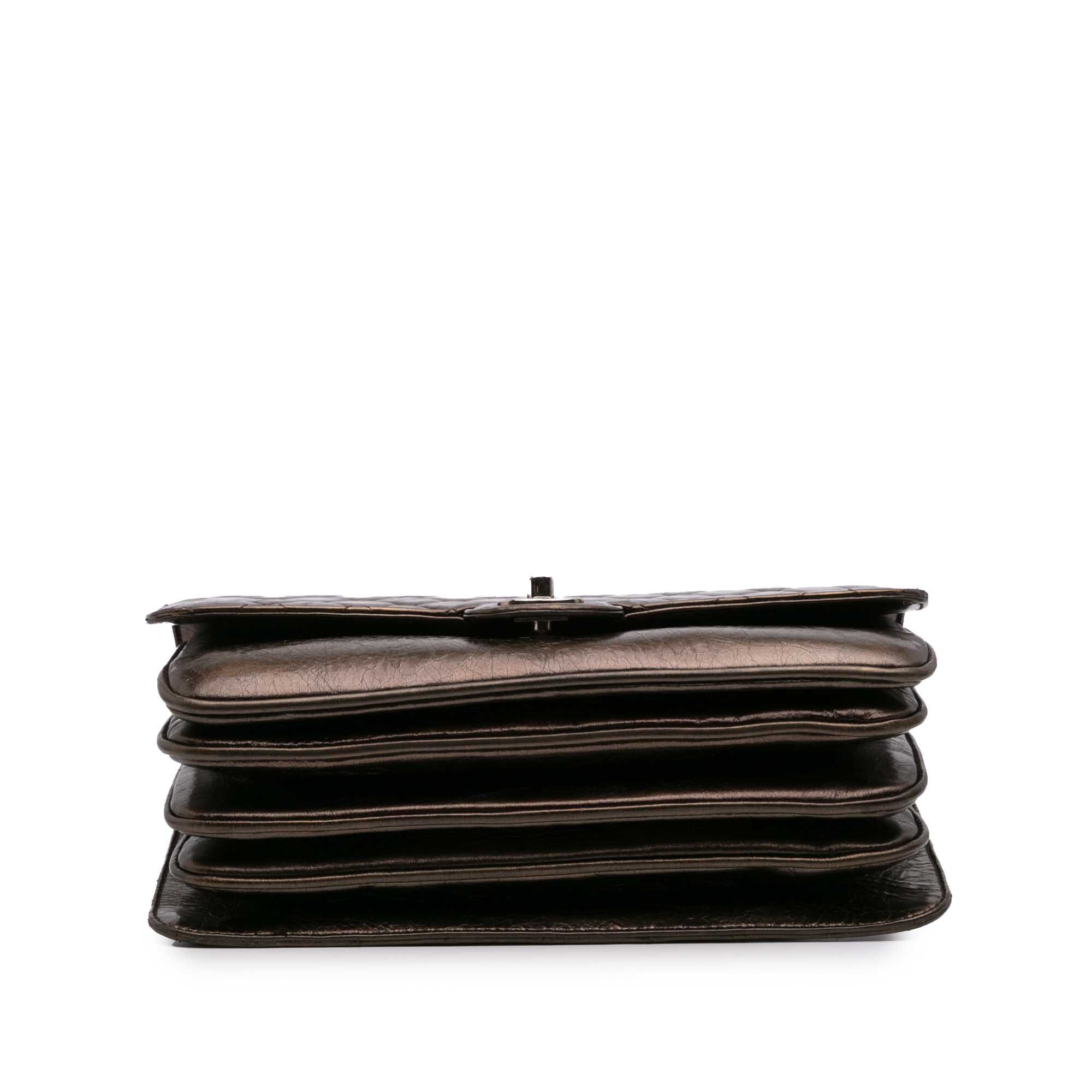 Medium Metallic Crackled Calfskin Clams Pocket Flap