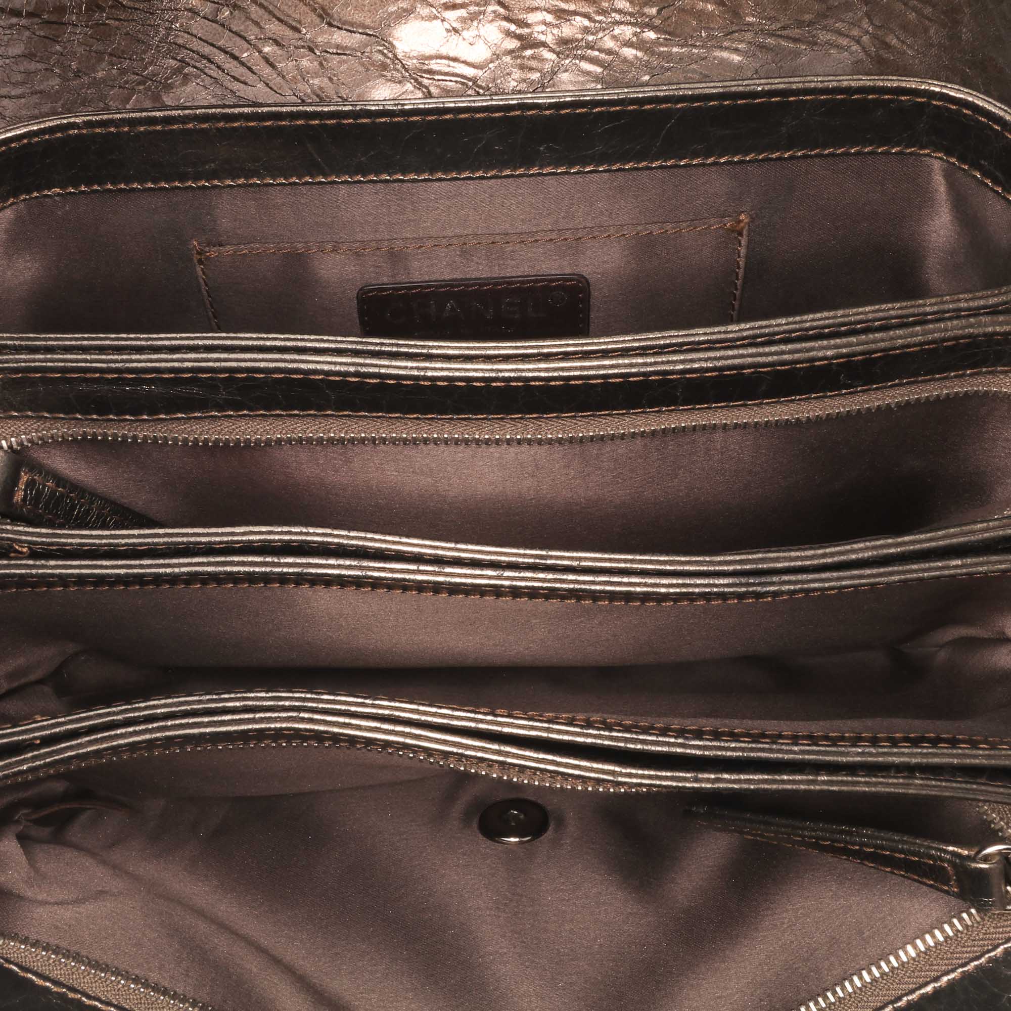 Medium Metallic Crackled Calfskin Clams Pocket Flap