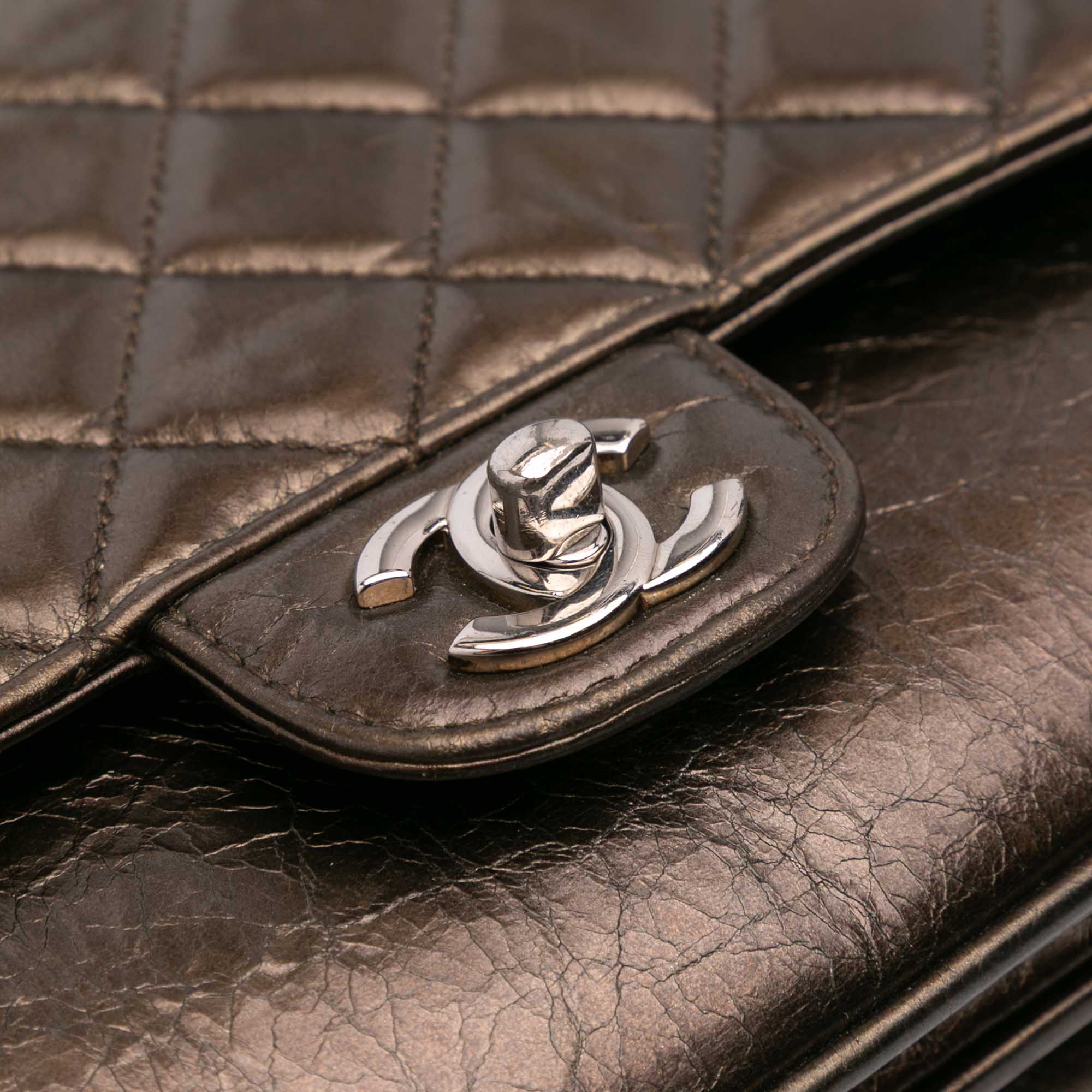 Medium Metallic Crackled Calfskin Clams Pocket Flap