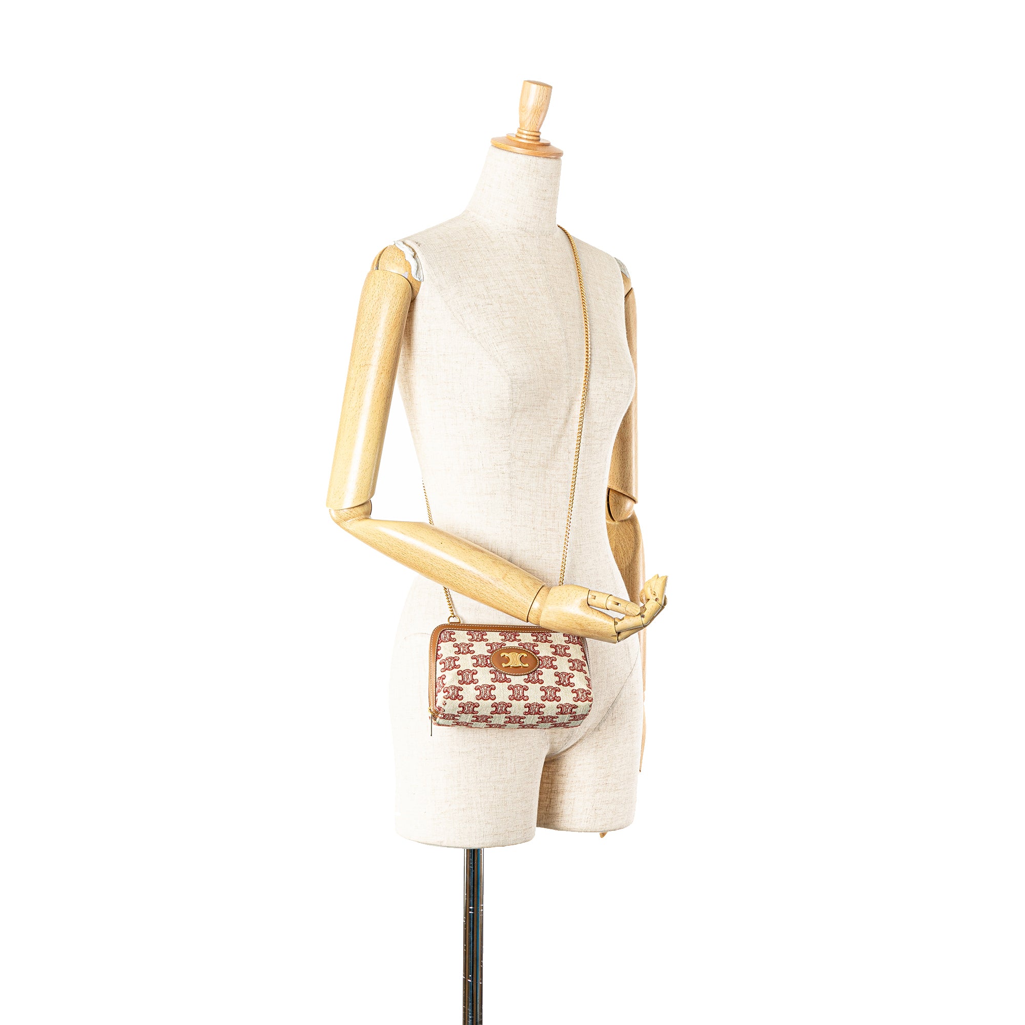 Triomphe Embroidered Canvas Clutch On Chain