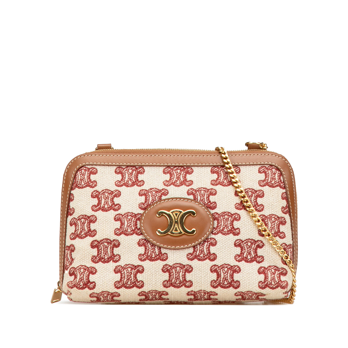 Triomphe Embroidered Canvas Clutch On Chain