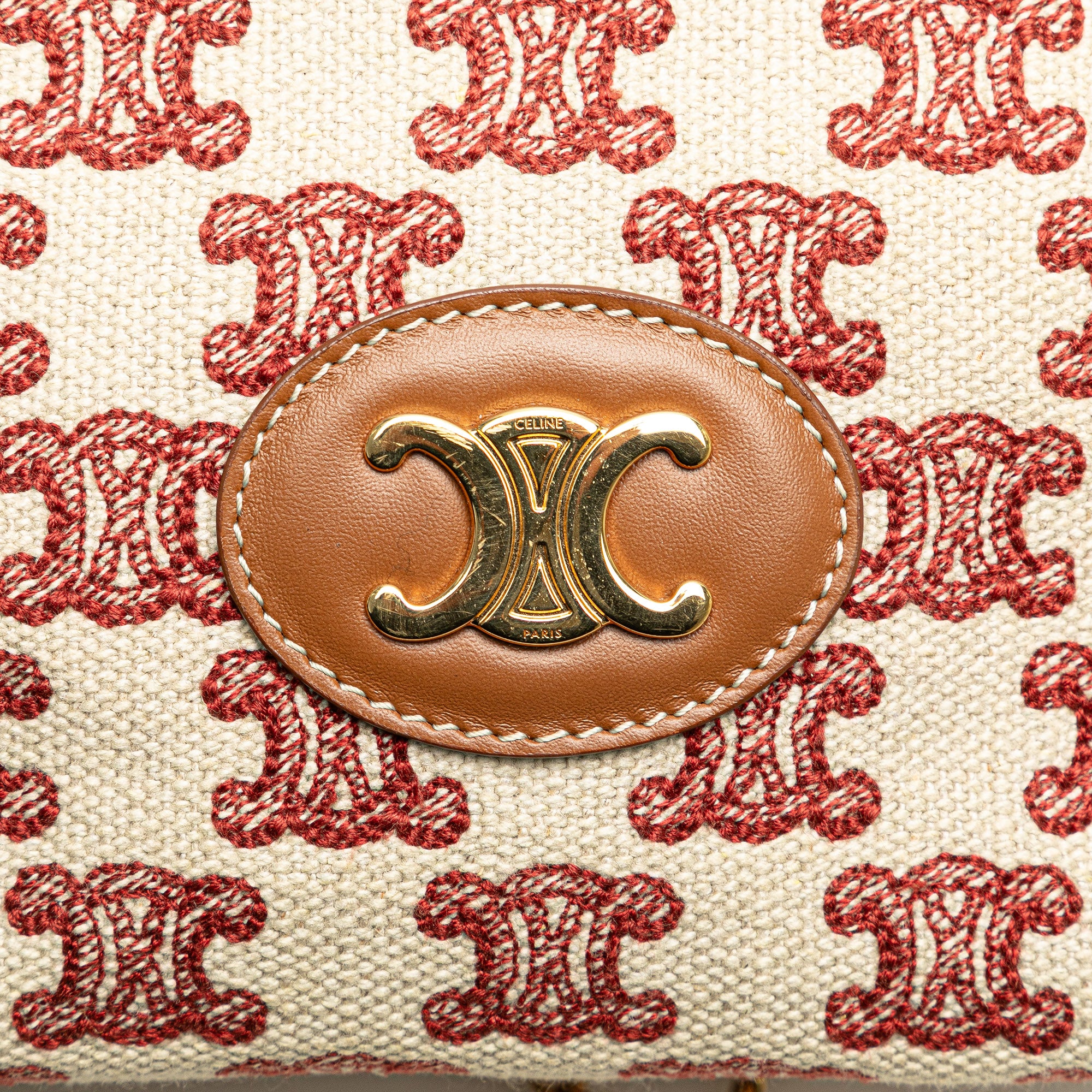 Triomphe Embroidered Canvas Clutch On Chain