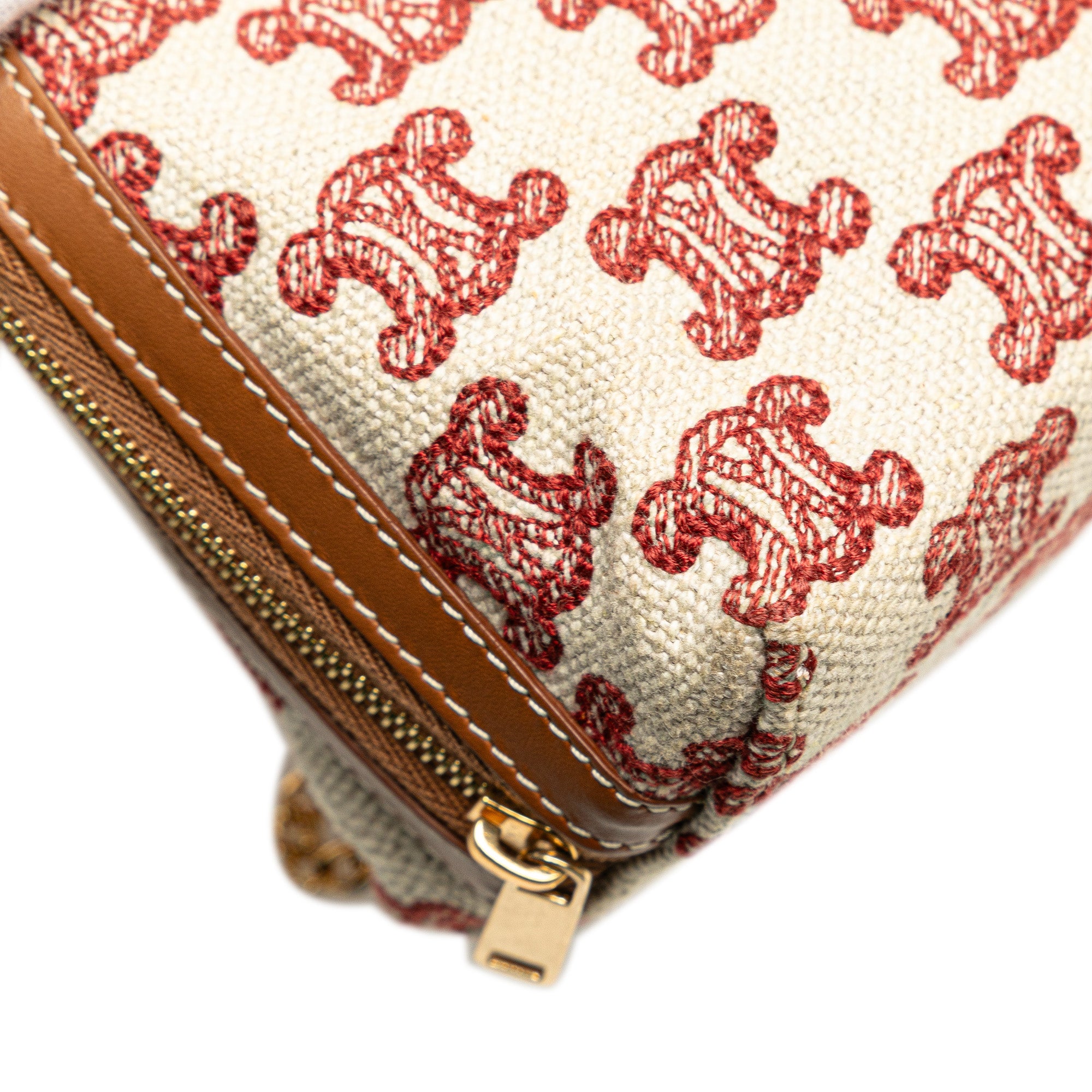 Triomphe Embroidered Canvas Clutch On Chain