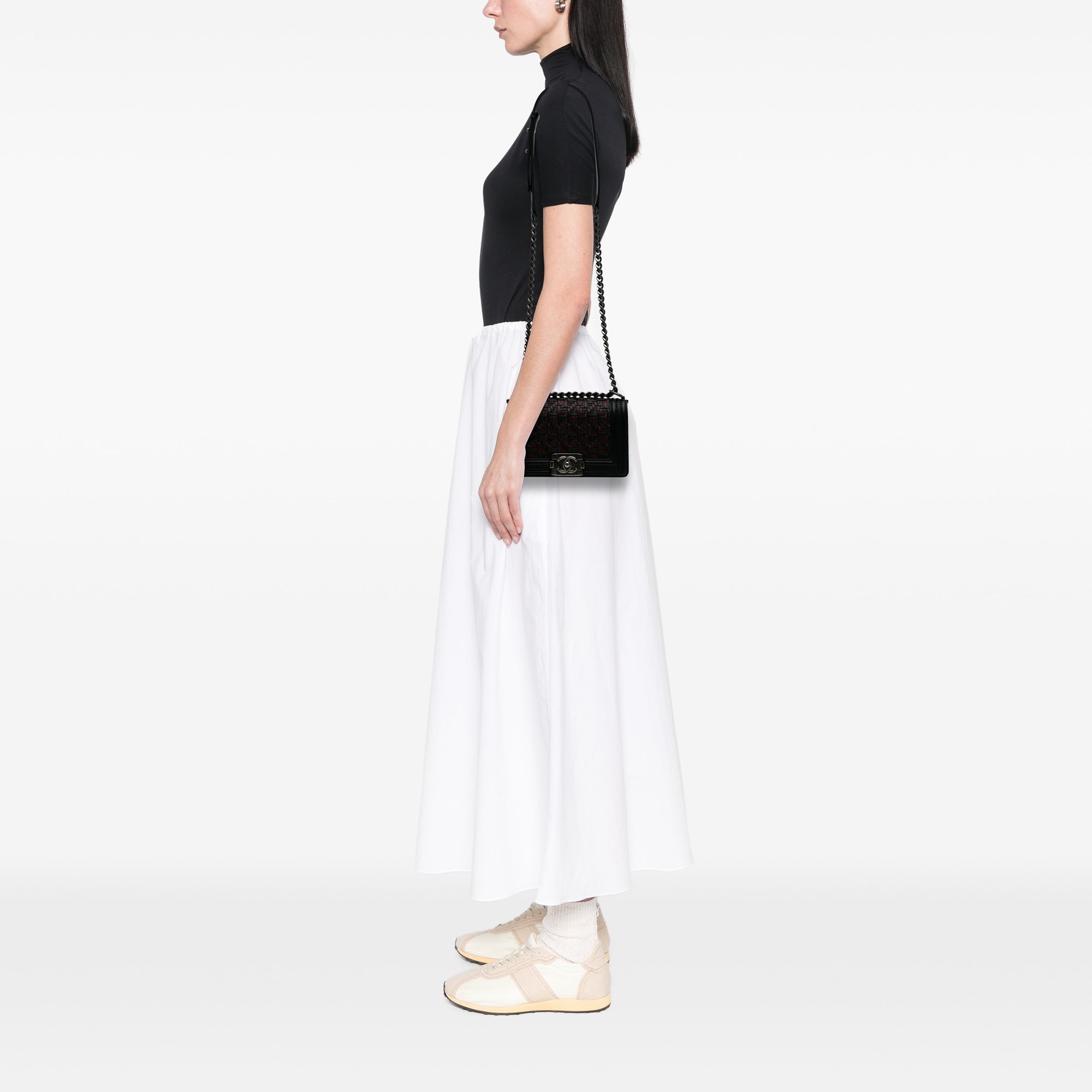 Small Bicolor Woven Calfskin Boy Flap