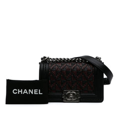 Small Bicolor Woven Calfskin Boy Flap