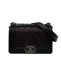 Small Bicolor Woven Calfskin Boy Flap
