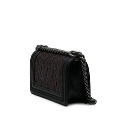 Small Bicolor Woven Calfskin Boy Flap
