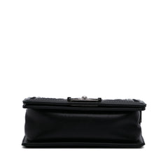 Small Bicolor Woven Calfskin Boy Flap